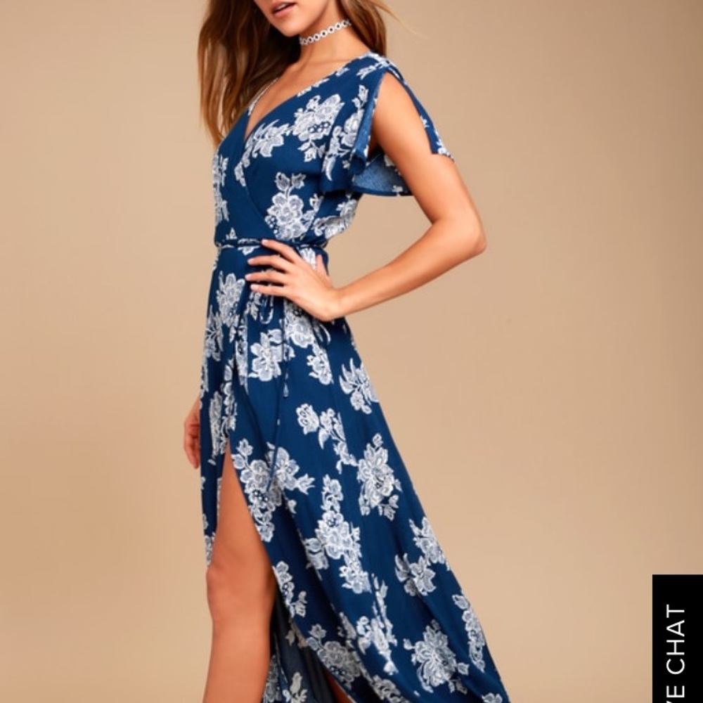 Lulu’s Navy Blue Floral Wrap Dress